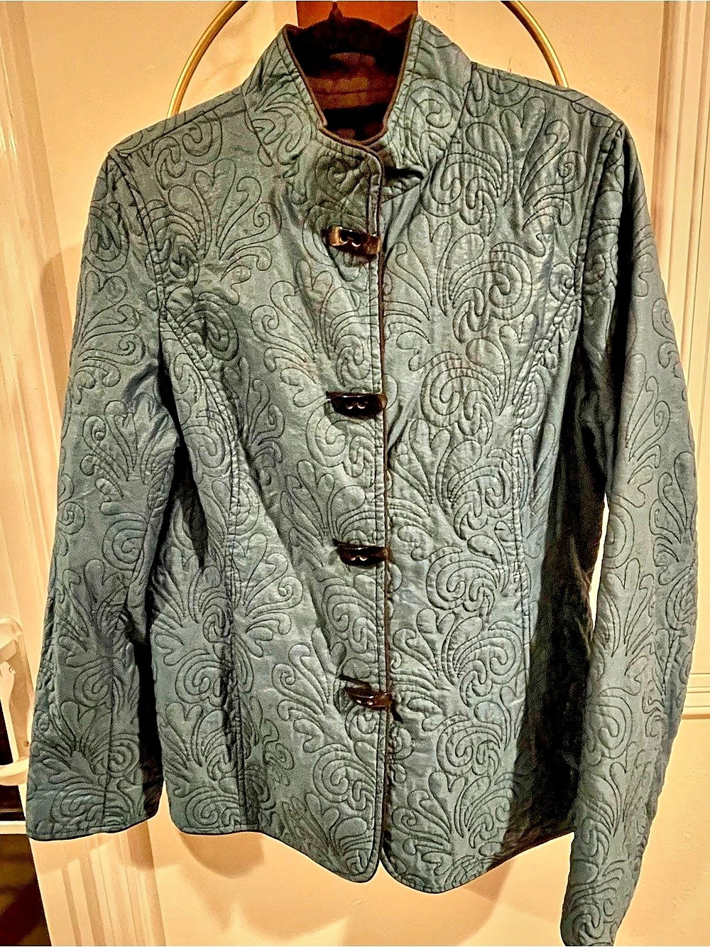 Quilted Floral Jacket in Blue Like New